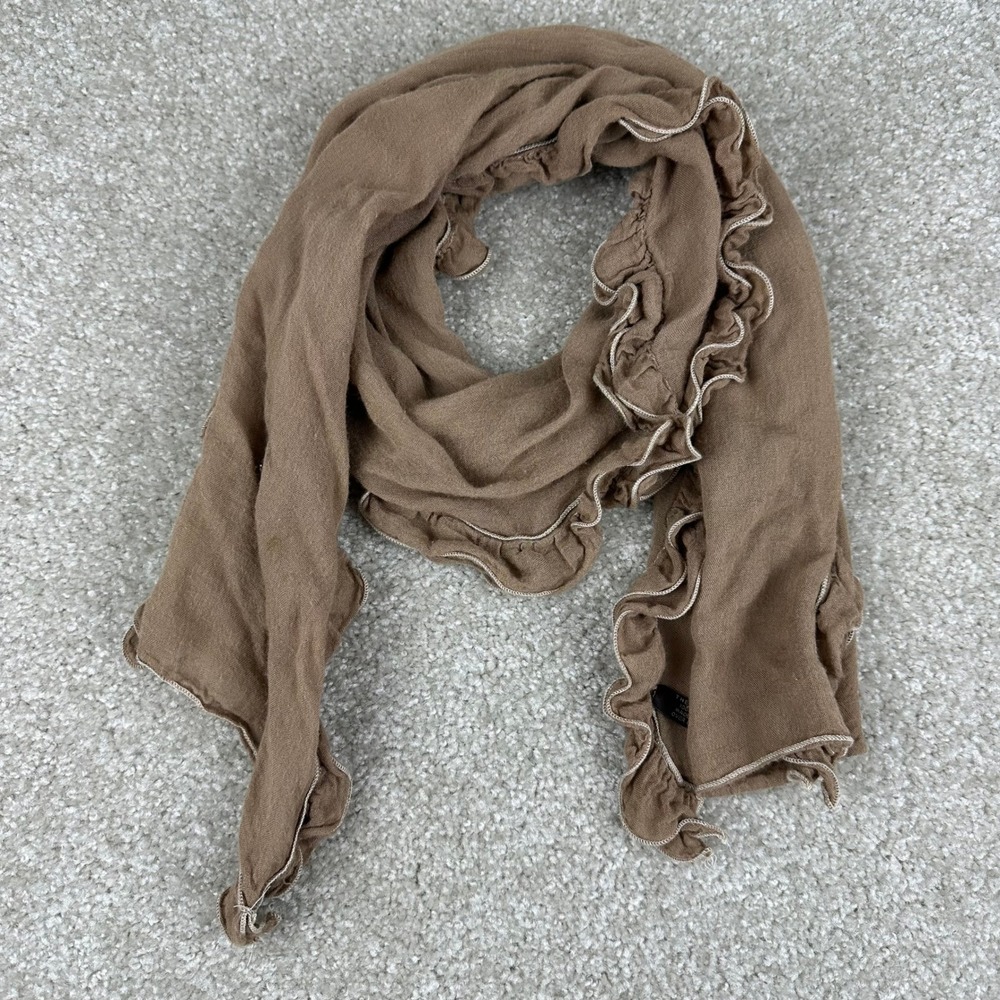 The Limited Brown Ruffle Lettuce Edge Scarf 100% Rayon Gauze Boho Earthy Neutral